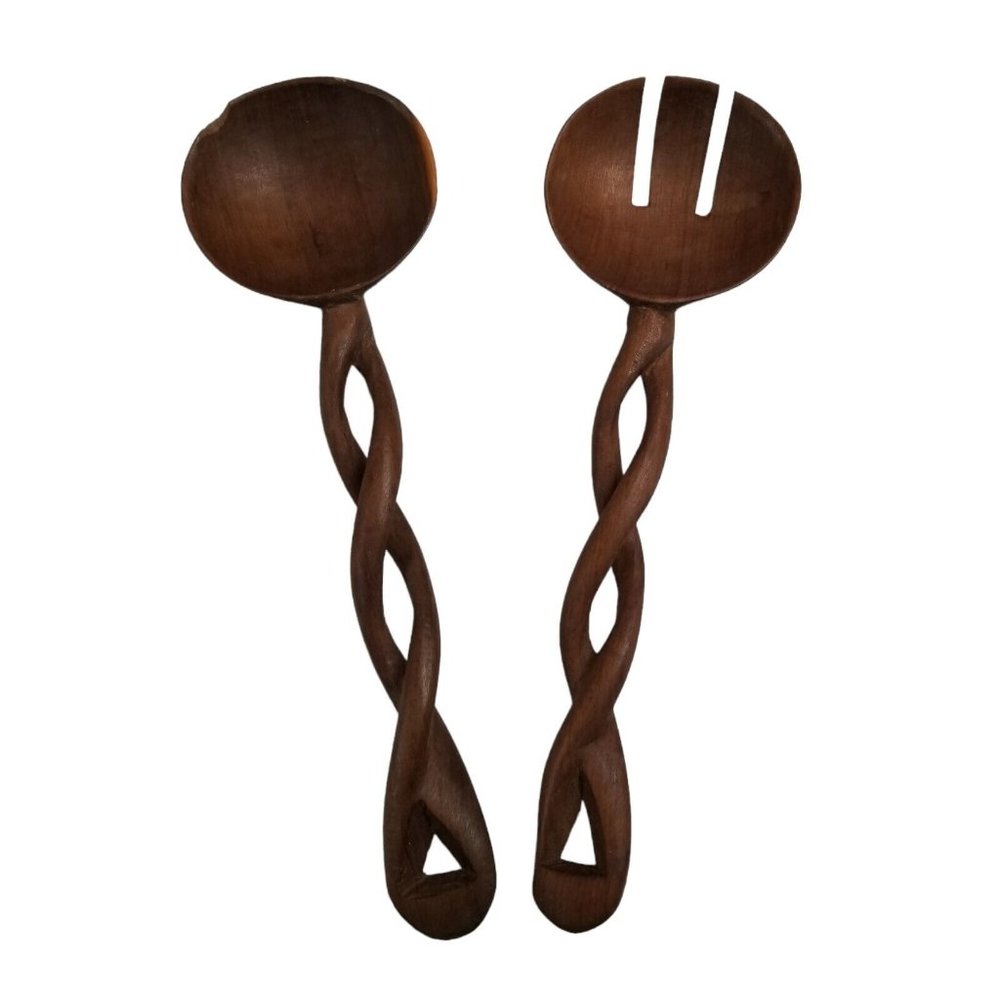 Vintage Wooden Spoons Twisted Handles Wood Hanging Kitchen Crafting Decorative